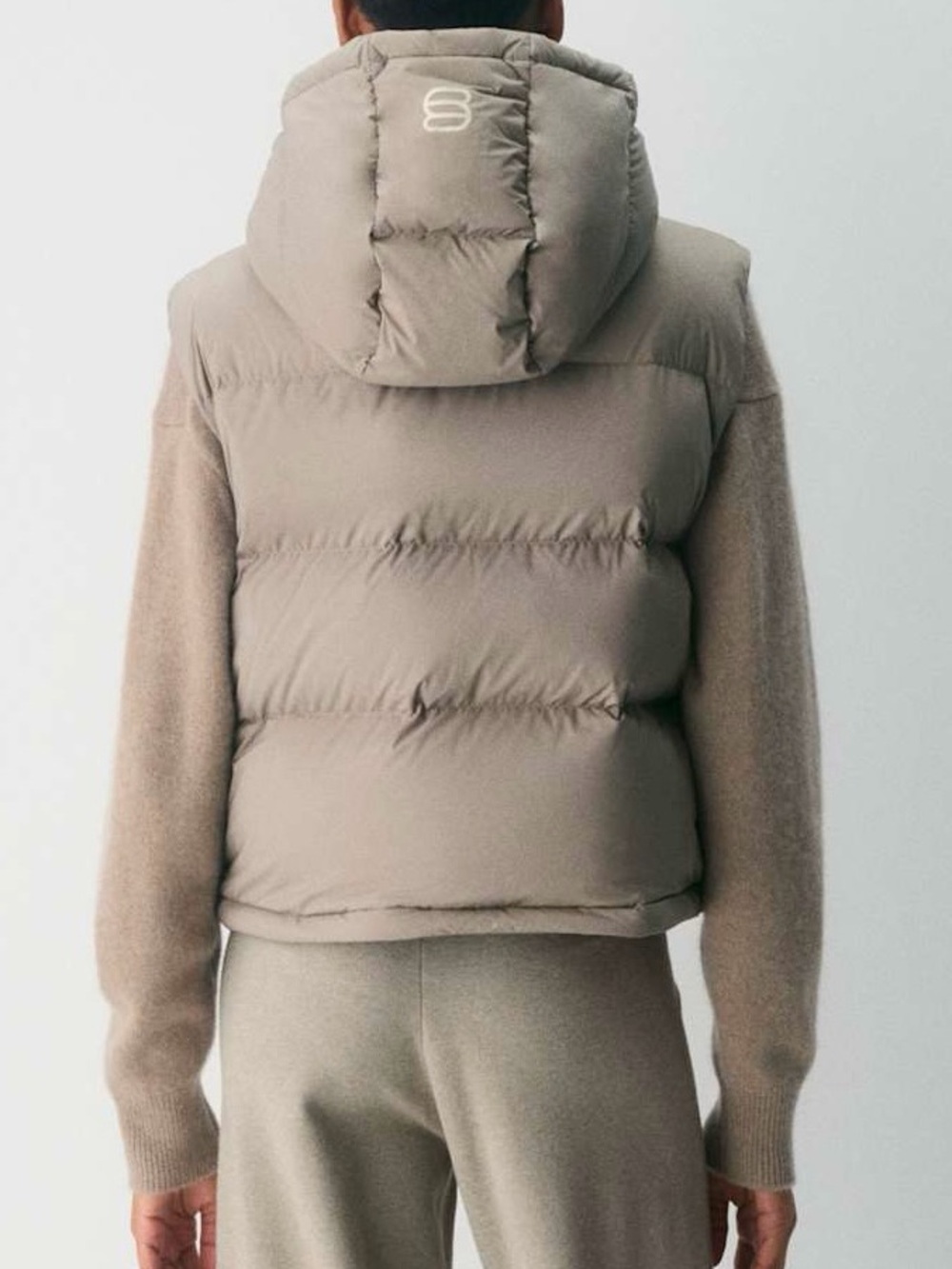 Aritzia Taupe Hooded Puffer Vest